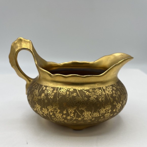 Stouffer China Gold Floral Vintage Creamer Cream Floral Antique Early 1900s Sign - Picture 1 of 6